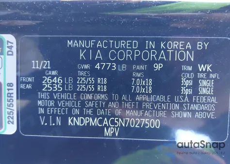 2022 Kia Sportage Lx z USA, uszkodzony, nr VIN KNDPMCAC5N7027500